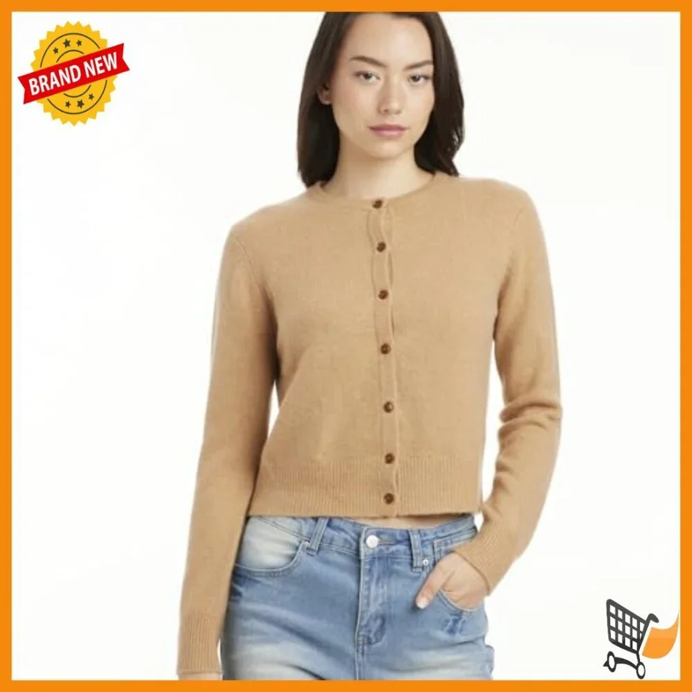 100% Cashmere Cardigan, Slim Fit Crew Neck Button Down, Seamless Luxury Knit